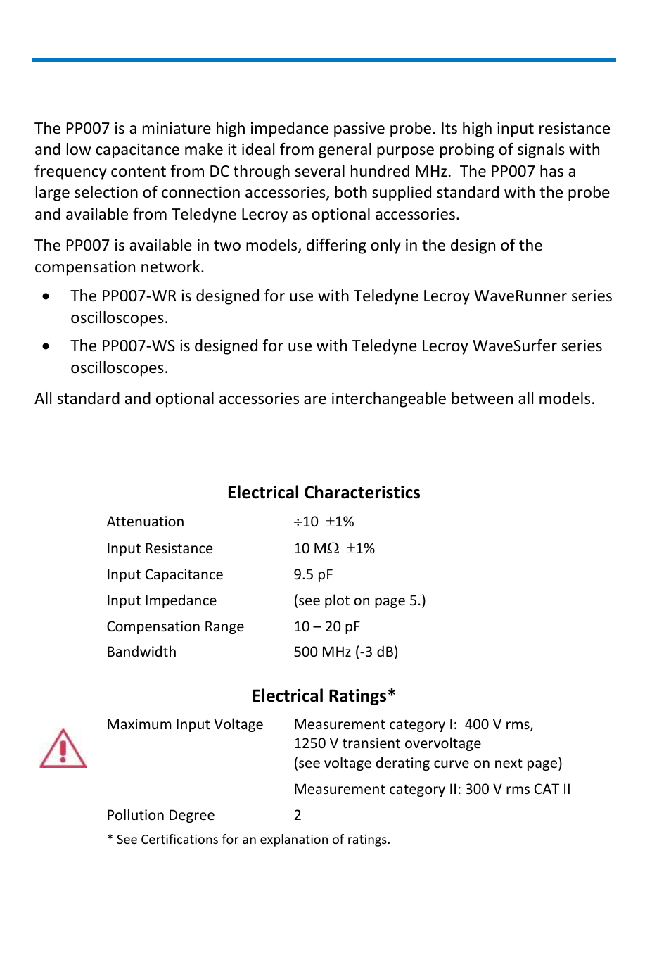 Introduction, Specifications | Teledyne LeCroy PP007 User Manual | Page 6 / 20