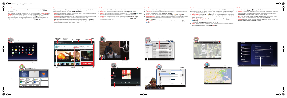 Wilmore, Apps & more, Media | Friends, Location, Wireless, Dictionary, thesaurus & recipes shortpak, Blackhole, Android mobile tablet, Then select what you want to play | Motorola XOOM User Manual | Page 2 / 2