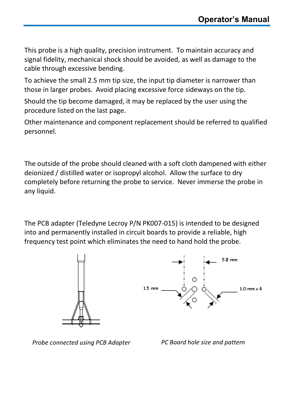 Use and maintenance, Cleaning, Use of pcb adapter | Teledyne LeCroy PP008 User Manual | Page 13 / 20