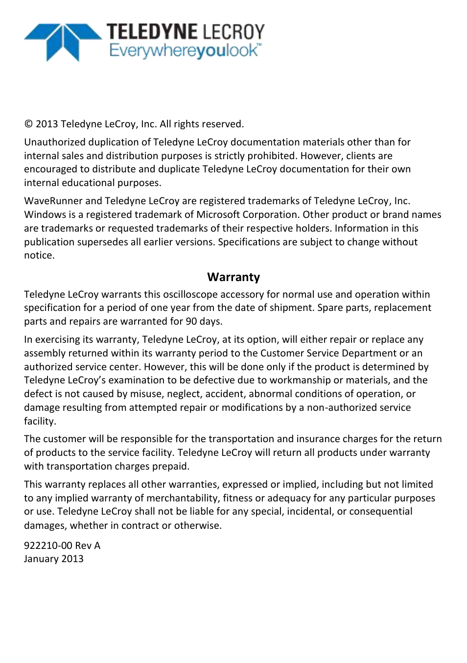 Warranty | Teledyne LeCroy PP008 User Manual | Page 3 / 20
