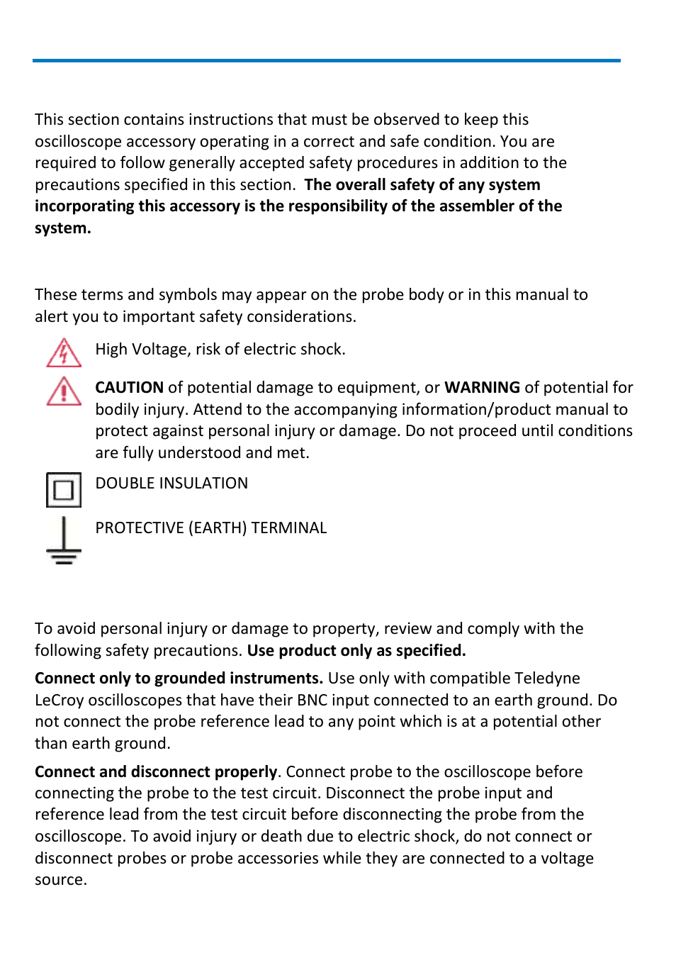Safety instructions, Symbols, Precautions | Teledyne LeCroy PP008 User Manual | Page 4 / 20