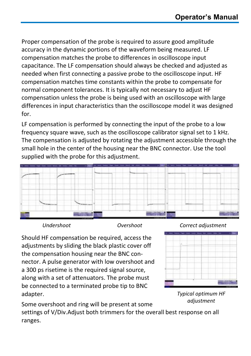 Probe compensation, Operator’s manual | Teledyne LeCroy PP009 User Manual | Page 13 / 20