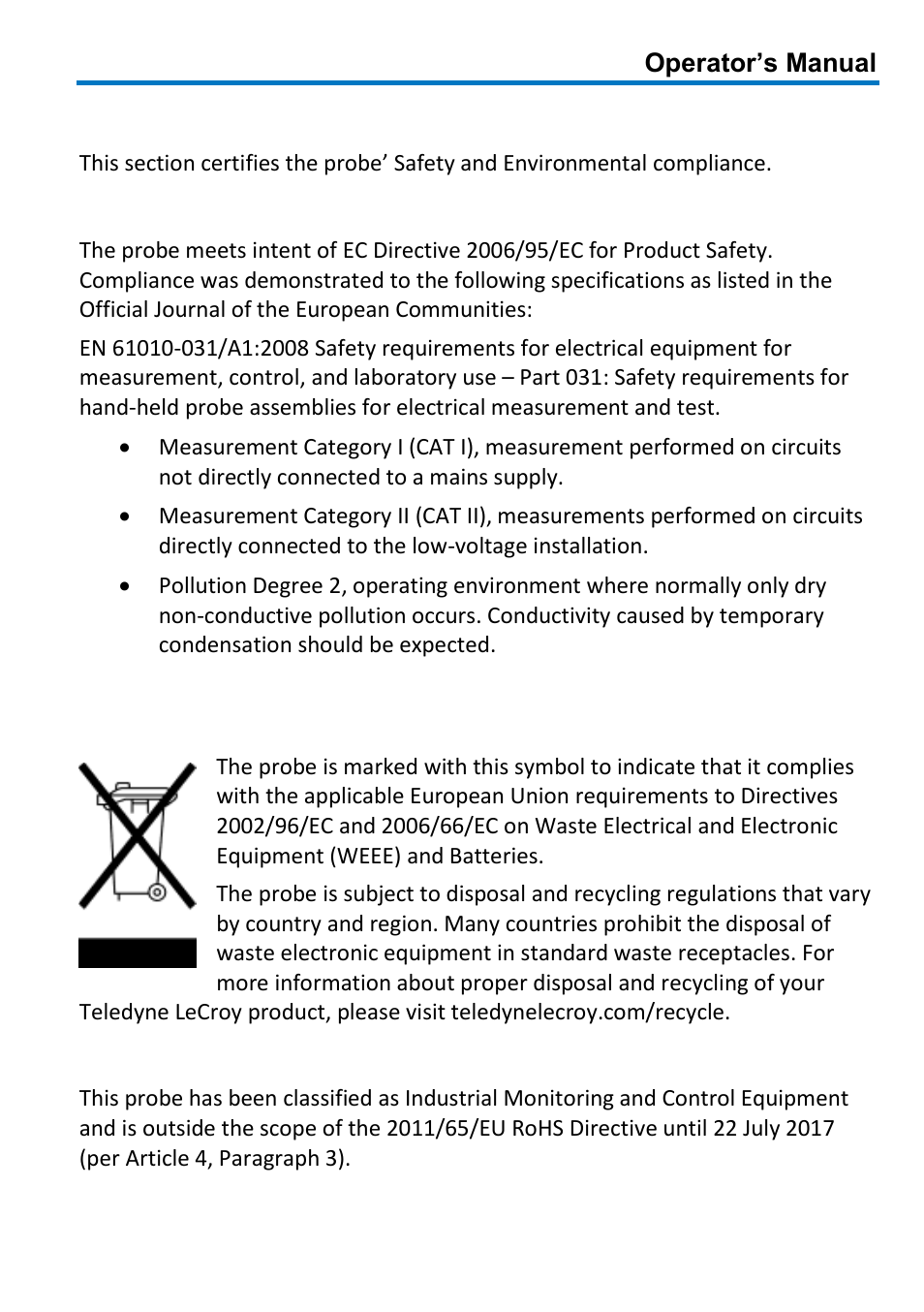 Certifications, Ec declaration of conformity - safety, Environmental compliance | Teledyne LeCroy PP009 User Manual | Page 15 / 20
