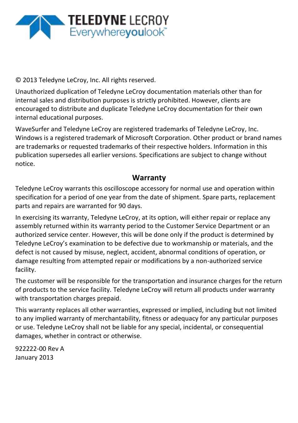 Warranty | Teledyne LeCroy PP009 User Manual | Page 3 / 20