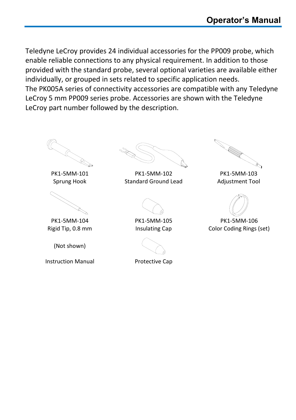 Connectivity accessories, Standard accessories, Operator’s manual | Teledyne LeCroy PP009 User Manual | Page 9 / 20