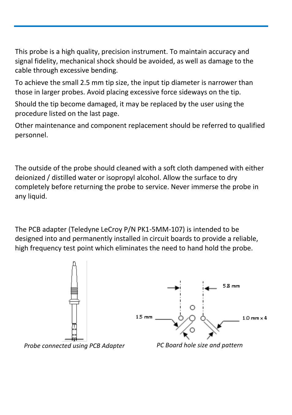Use and maintenance, Cleaning, Use of pcb adapter | Teledyne LeCroy PP011 User Manual | Page 12 / 20