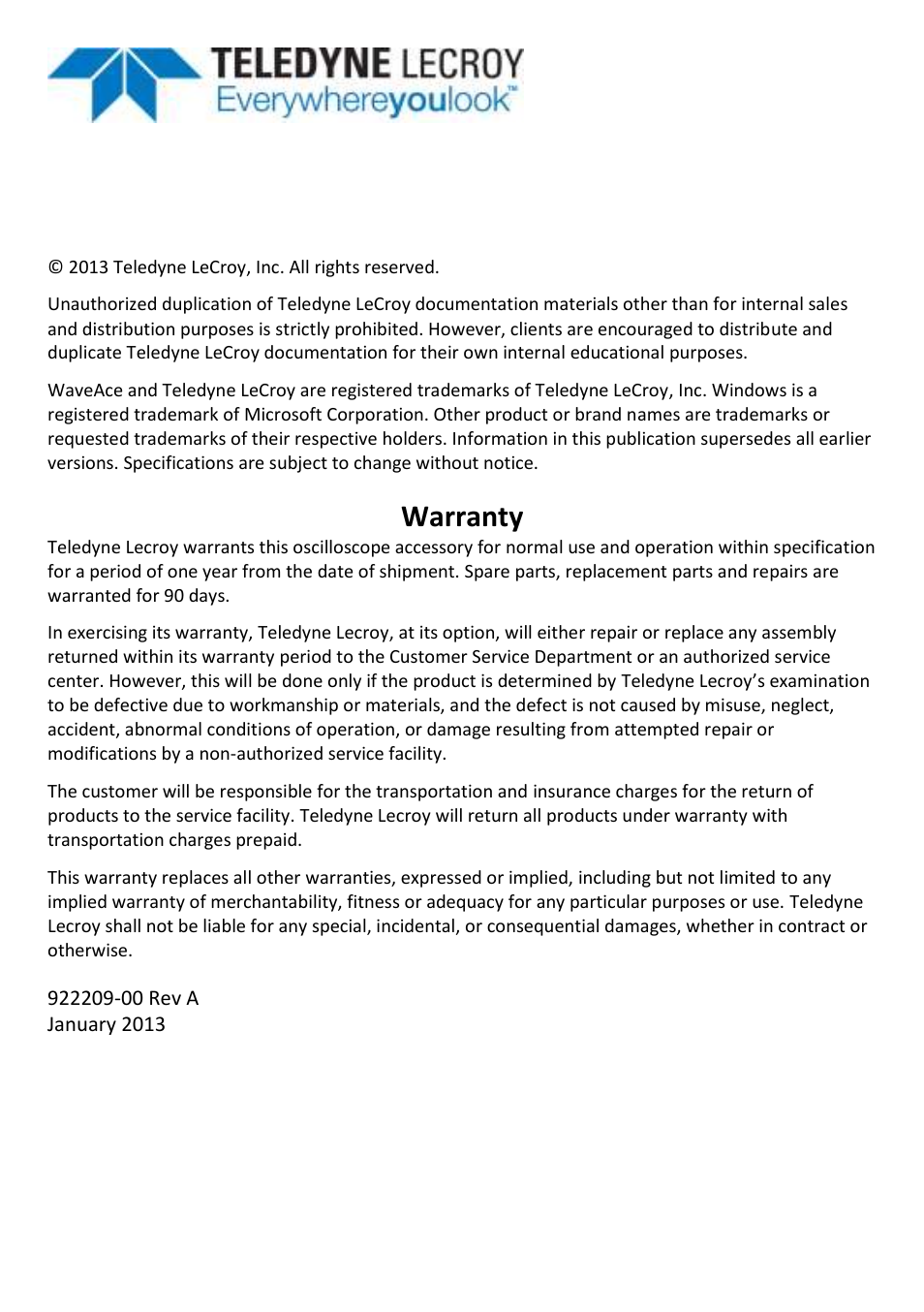 Warranty | Teledyne LeCroy PP016 User Manual | Page 3 / 12