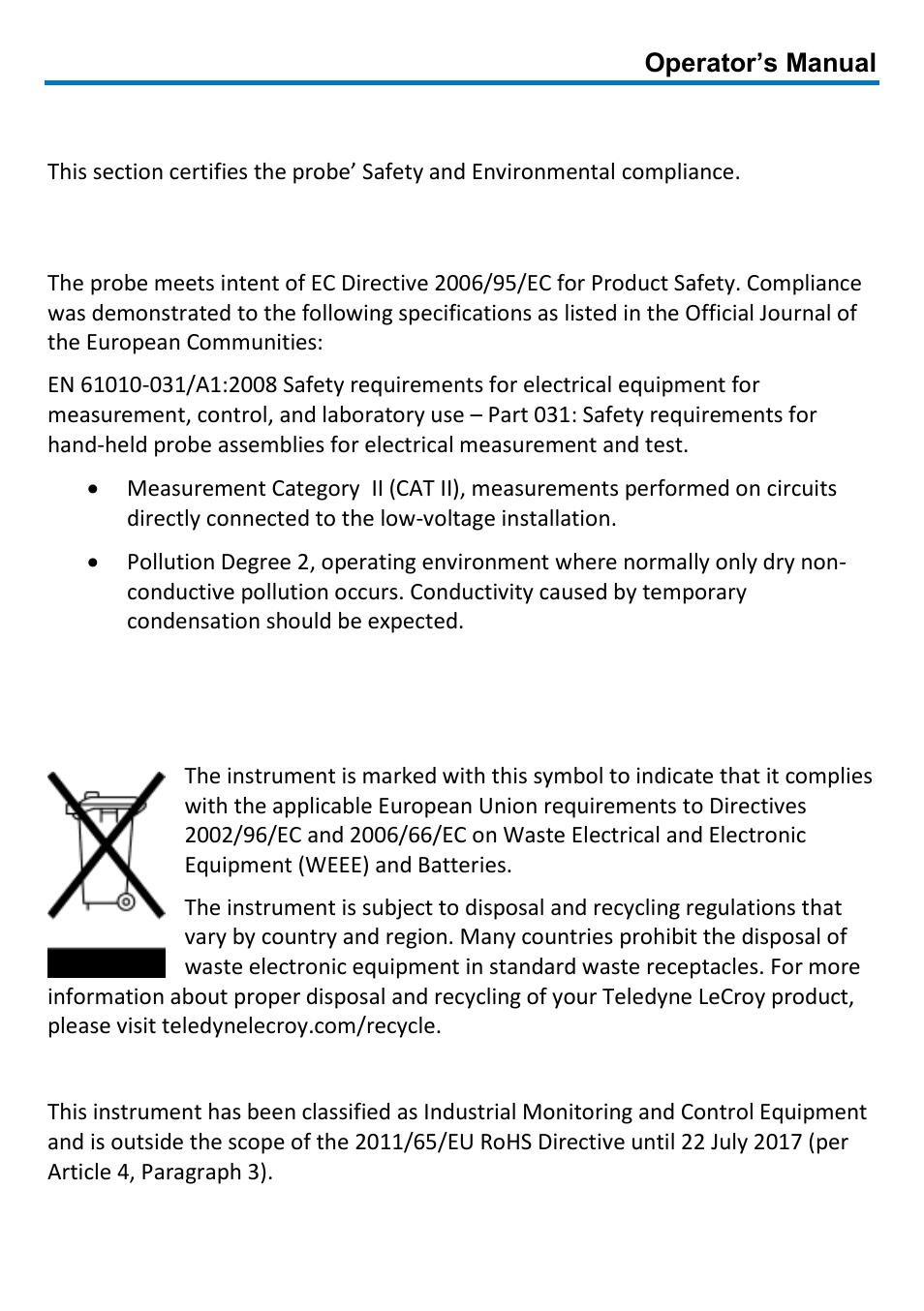 Certifications, Ec declaration of conformity - safety, Environmental compliance | Teledyne LeCroy PP016 User Manual | Page 9 / 12