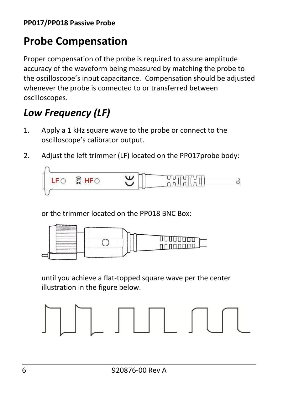 Probe compensation, Low frequency (lf) | Teledyne LeCroy PP018 User Manual | Page 8 / 16