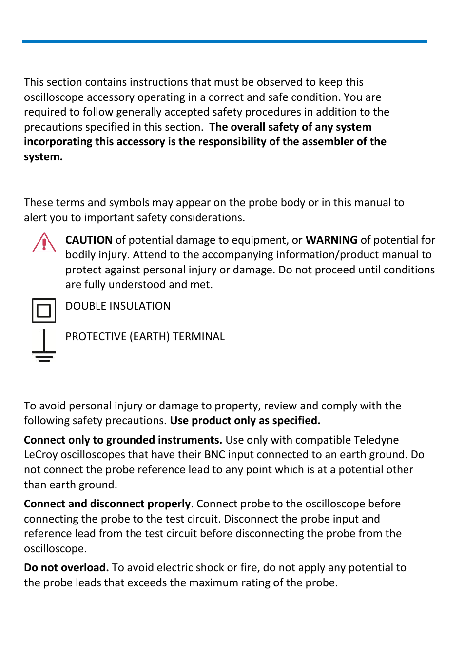 Safety instructions, Symbols, Precautions | Teledyne LeCroy PP066 User Manual | Page 4 / 16