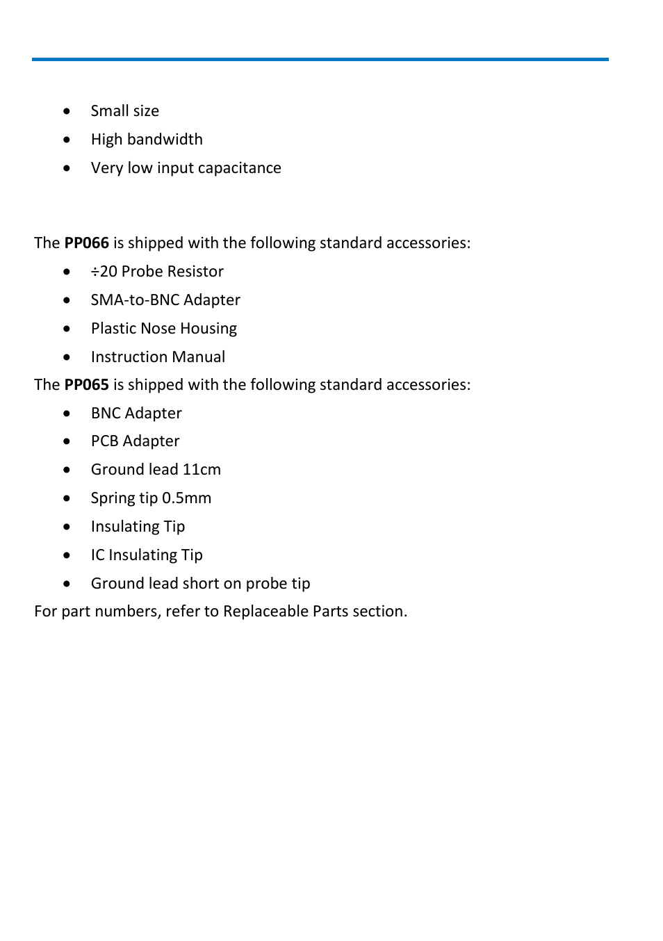Key features, Standard accessories | Teledyne LeCroy PP066 User Manual | Page 6 / 16