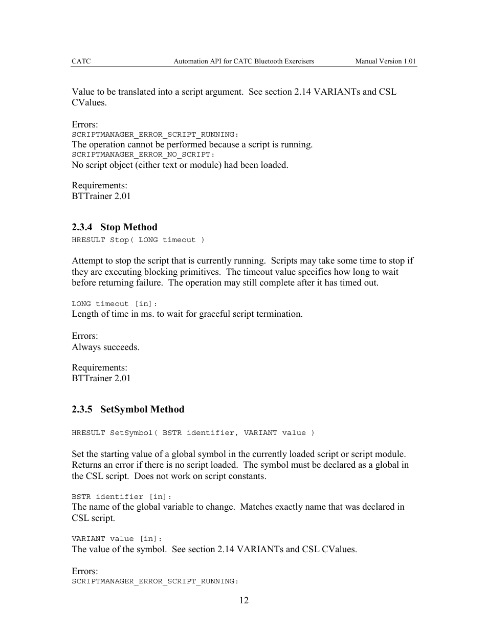 4 stop, Method, 5 setsymbol | 4 stop method, 5 setsymbol method | Teledyne LeCroy Automation API for Bluetooth Exercisers User Manual | Page 15 / 17