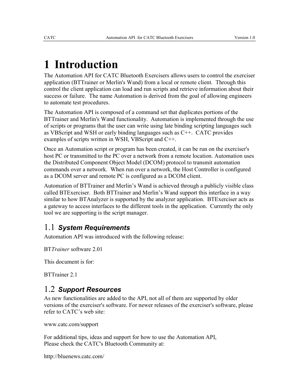 Ntroduction, System requirements, Support resources | 1 introduction | Teledyne LeCroy Automation API for Bluetooth Exercisers User Manual | Page 4 / 17
