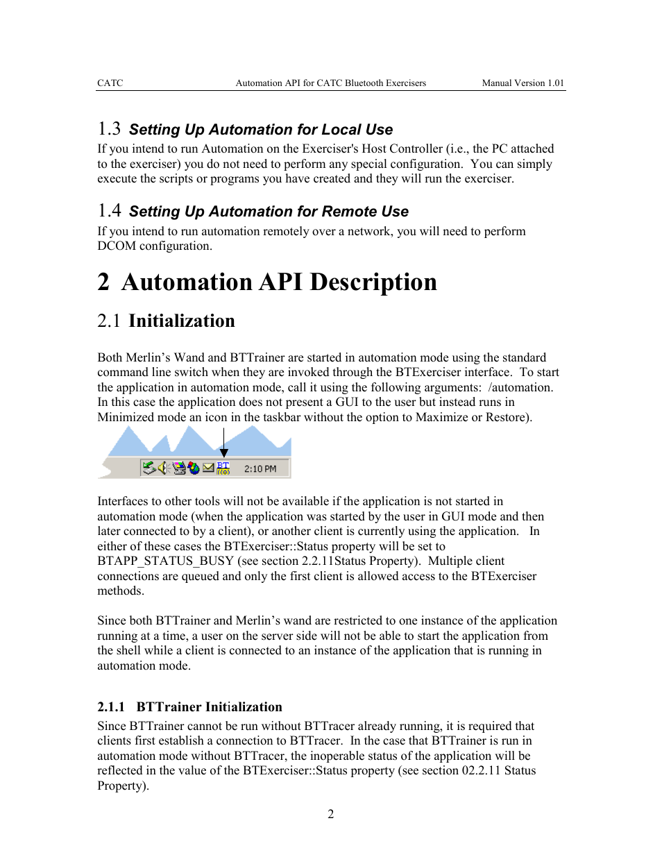 Setting up automation for local use, Setting up automation for remote use, Utomation | Api d, Escription, 1 initialization 2.1.1 bttrainer, Initialization, 2 automation api description, 1 initialization | Teledyne LeCroy Automation API for Bluetooth Exercisers User Manual | Page 5 / 17