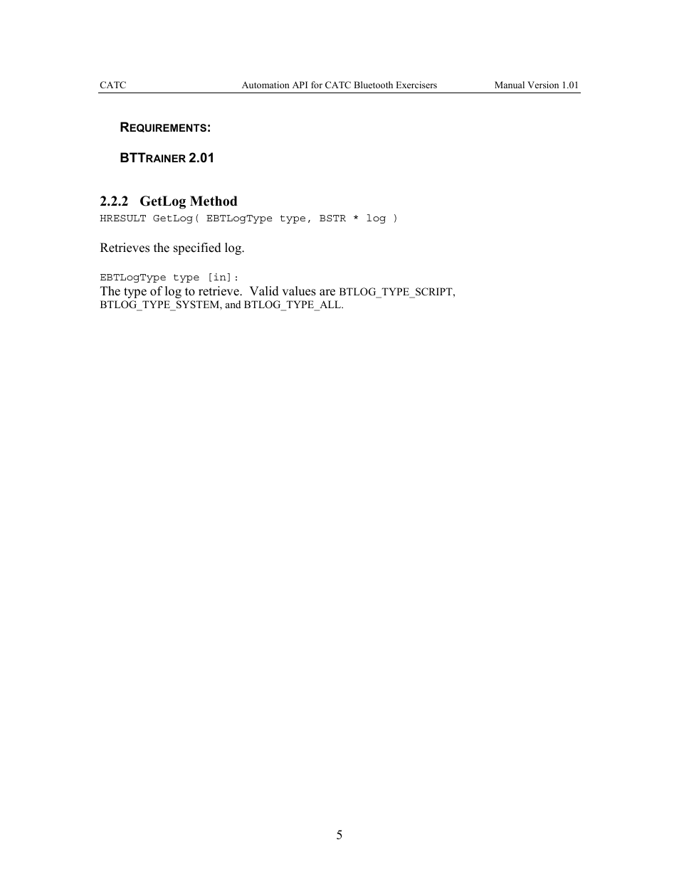 2 getlog, Method, 2 getlog method | Teledyne LeCroy Automation API for Bluetooth Exercisers User Manual | Page 8 / 17