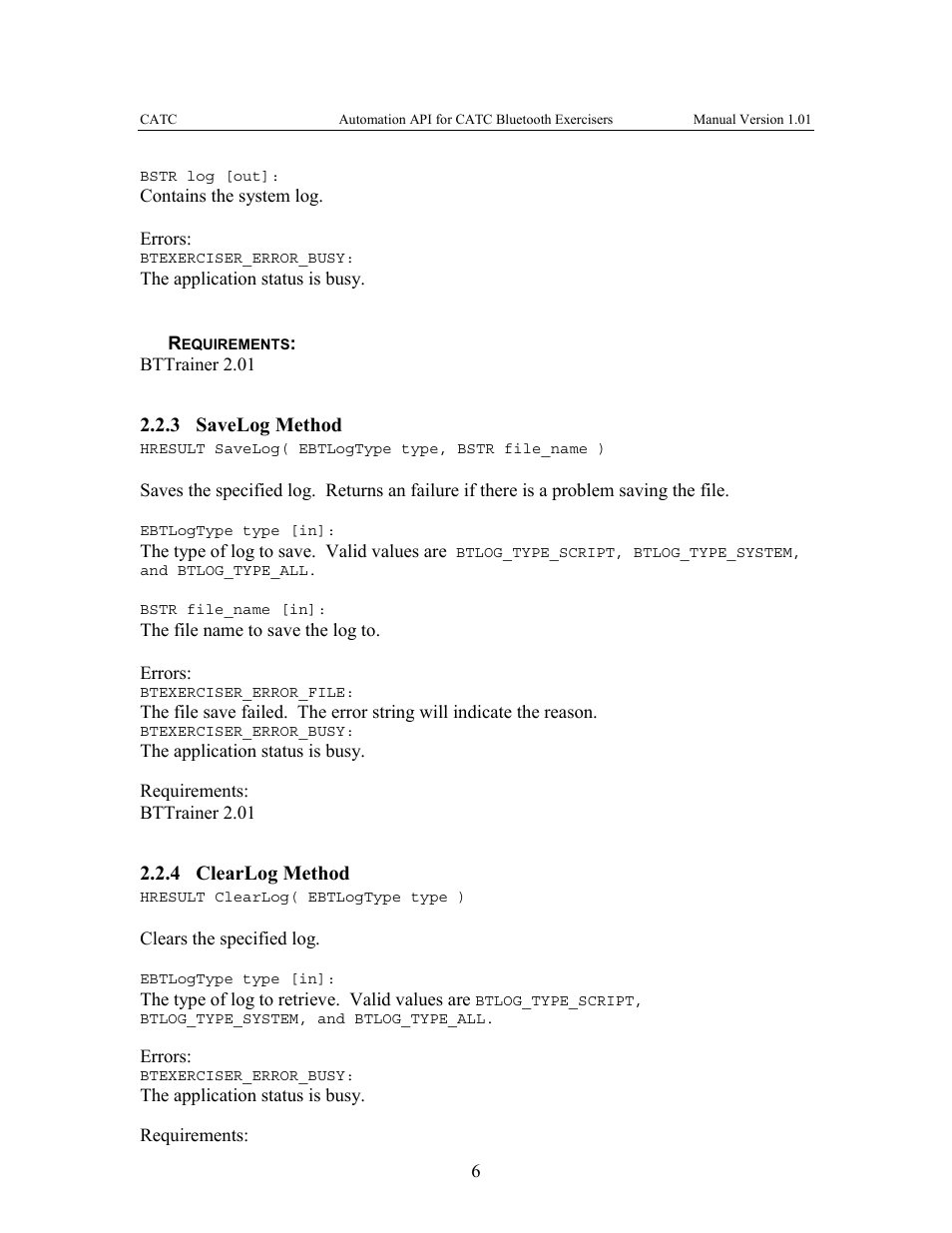 3 savelog, Method, 4 clearlog | 3 savelog method, 4 clearlog method | Teledyne LeCroy Automation API for Bluetooth Exercisers User Manual | Page 9 / 17