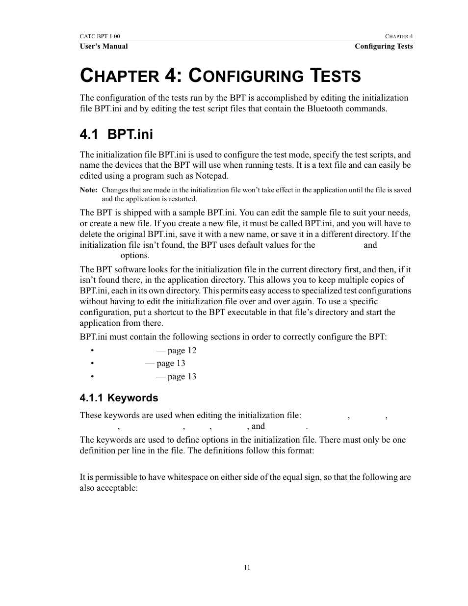 Chapter 4: configuring tests, 1 bpt.ini, 1 keywords | 4 configuring tests, Bpt.ini, Keywords, Hapter, Onfiguring, Ests | Teledyne LeCroy BPT - Users Manual User Manual | Page 17 / 28