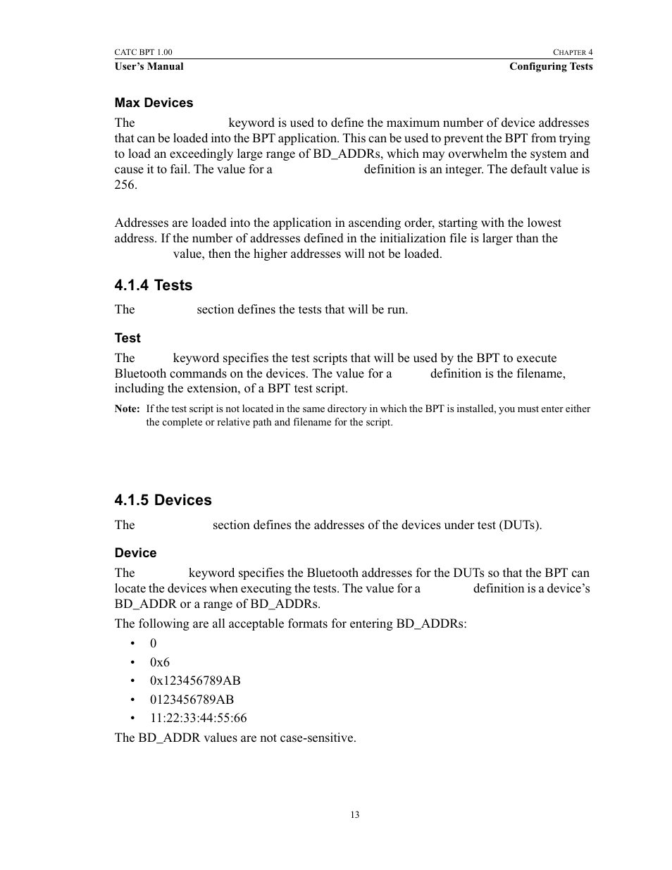 Max devices, 4 tests, Test | 5 devices, Device, Tests, Devices | Teledyne LeCroy BPT - Users Manual User Manual | Page 19 / 28