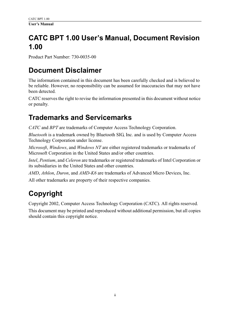 Document disclaimer, Trademarks and servicemarks, Copyright | Teledyne LeCroy BPT - Users Manual User Manual | Page 2 / 28