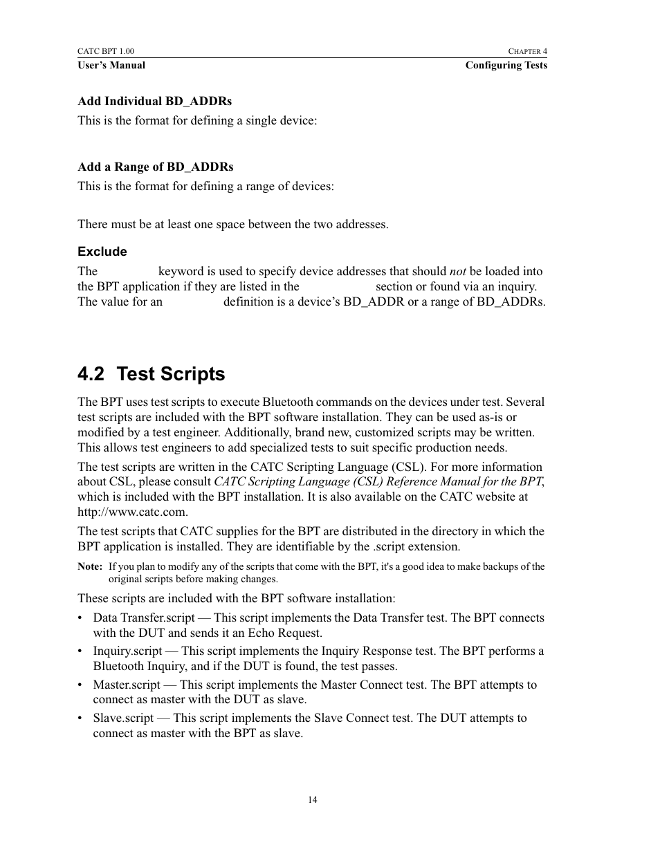 Exclude, 2 test scripts, Test scripts | Teledyne LeCroy BPT - Users Manual User Manual | Page 20 / 28