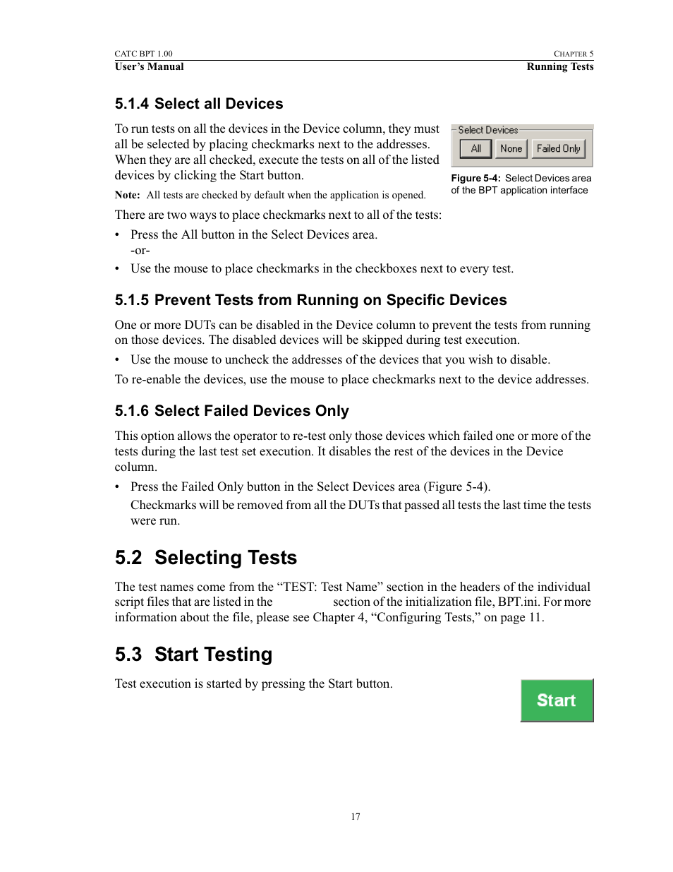 4 select all devices, 5 prevent tests from running on specific devices, 6 select failed devices only | 2 selecting tests, 3 start testing, Selecting tests start testing, 6 on pa | Teledyne LeCroy BPT - Users Manual User Manual | Page 23 / 28