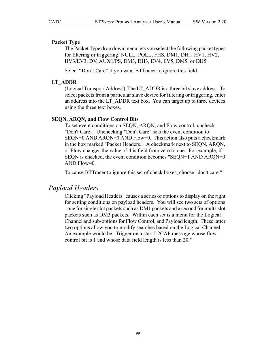 Payload headers | Teledyne LeCroy BTTracer_Trainer - BTTracer Users Manual User Manual | Page 109 / 197