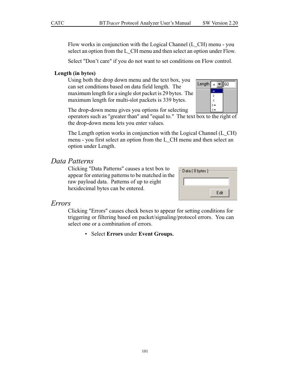 Data patterns, Errors | Teledyne LeCroy BTTracer_Trainer - BTTracer Users Manual User Manual | Page 111 / 197