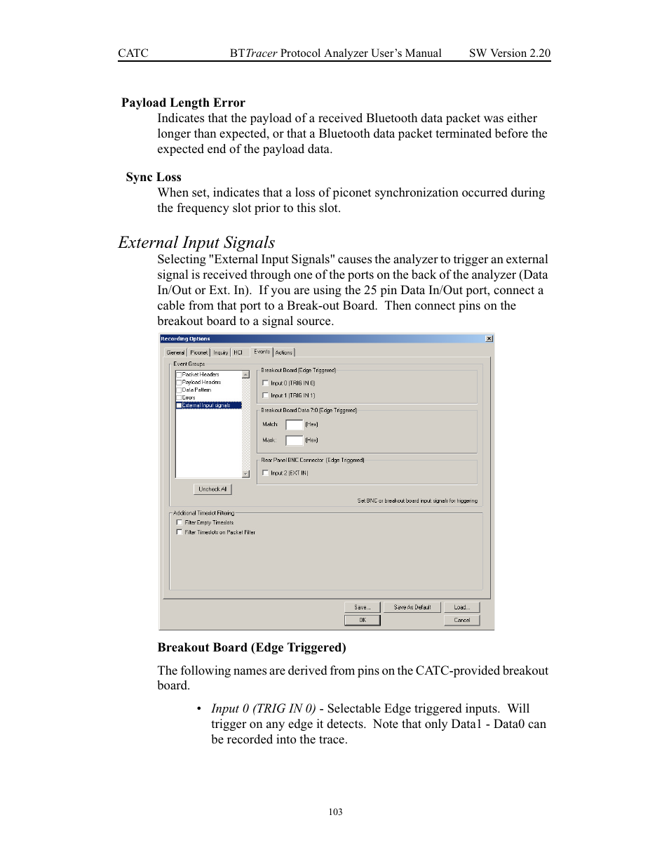 Payload length error, External input signals | Teledyne LeCroy BTTracer_Trainer - BTTracer Users Manual User Manual | Page 113 / 197