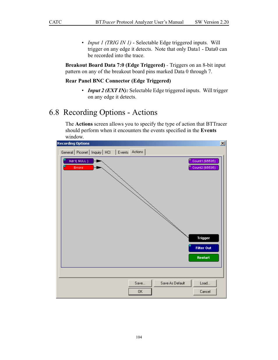 8 recording options - actions, Recording options - actions | Teledyne LeCroy BTTracer_Trainer - BTTracer Users Manual User Manual | Page 114 / 197