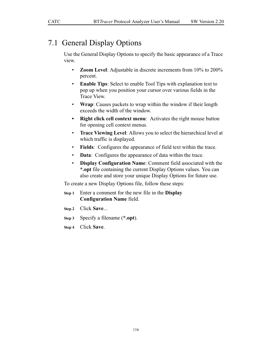 1 general display options, General display options | Teledyne LeCroy BTTracer_Trainer - BTTracer Users Manual User Manual | Page 126 / 197