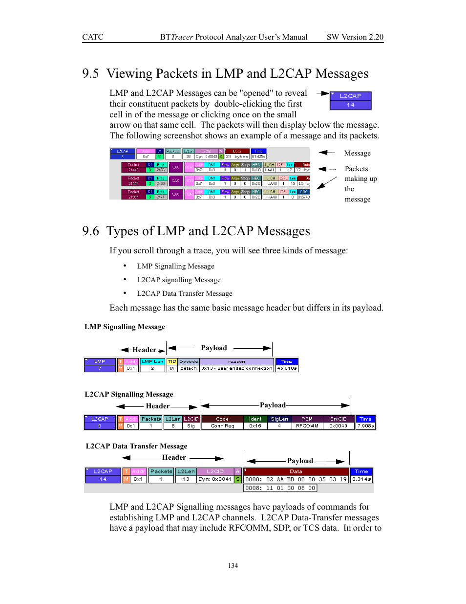 5 viewing packets in lmp and l2cap messages, 6 types of lmp and l2cap messages | Teledyne LeCroy BTTracer_Trainer - BTTracer Users Manual User Manual | Page 144 / 197