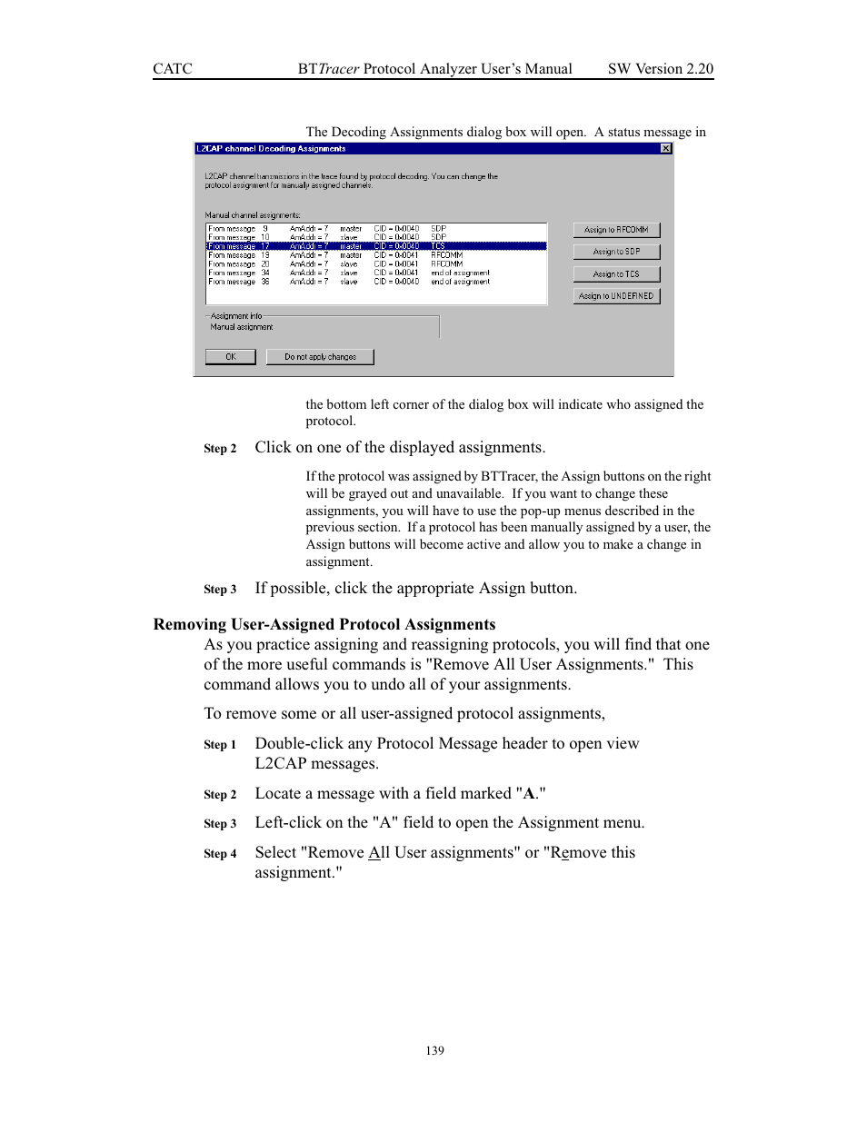 Removing user-assigned protocol assignments | Teledyne LeCroy BTTracer_Trainer - BTTracer Users Manual User Manual | Page 149 / 197