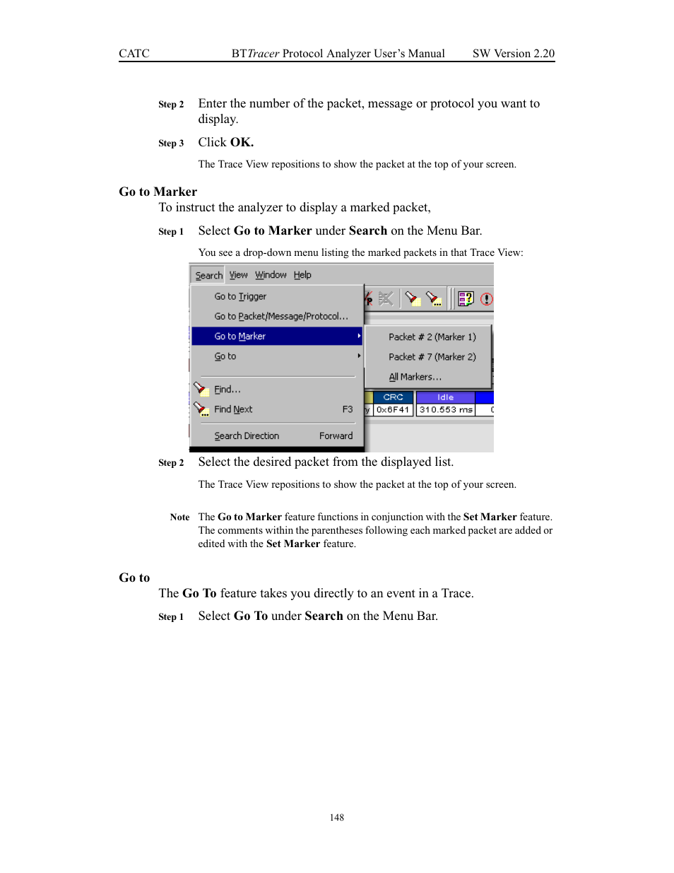 Go to marker, Go to, Go to marker go to | Teledyne LeCroy BTTracer_Trainer - BTTracer Users Manual User Manual | Page 158 / 197