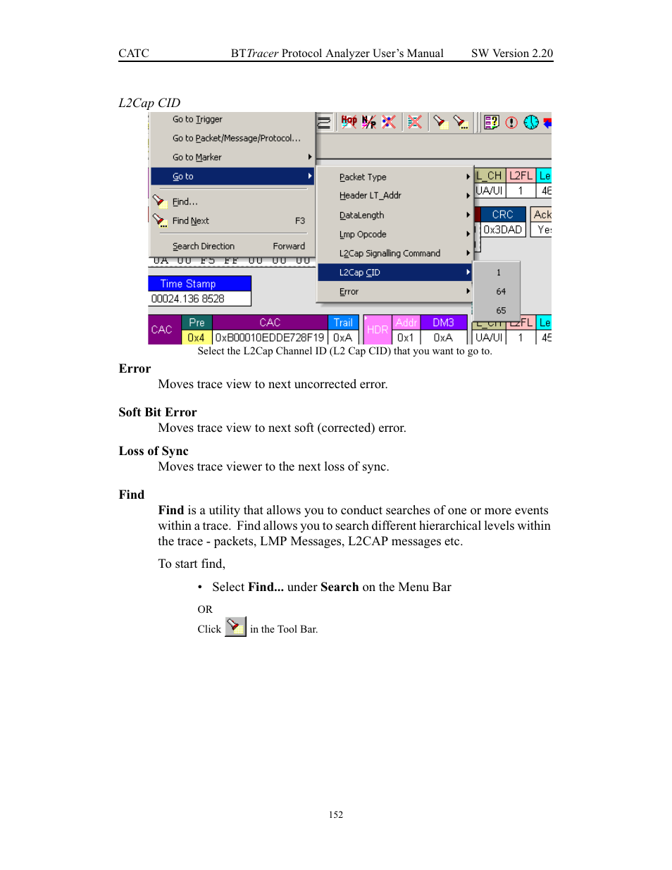 Error, Soft bit error, Loss of sync | Find, Error soft bit error loss of sync find | Teledyne LeCroy BTTracer_Trainer - BTTracer Users Manual User Manual | Page 162 / 197
