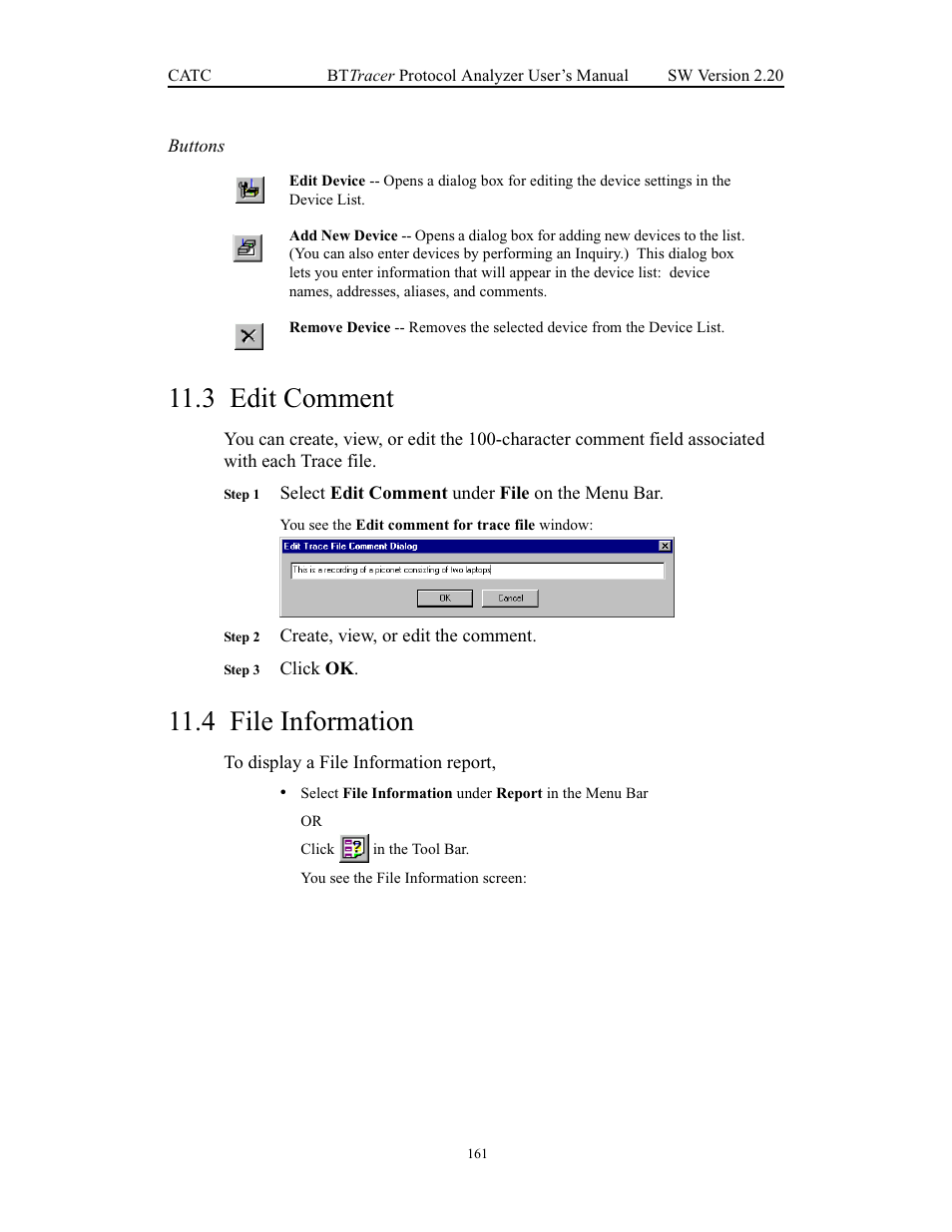 3 edit comment, 4 file information, Edit comment file information | Teledyne LeCroy BTTracer_Trainer - BTTracer Users Manual User Manual | Page 171 / 197