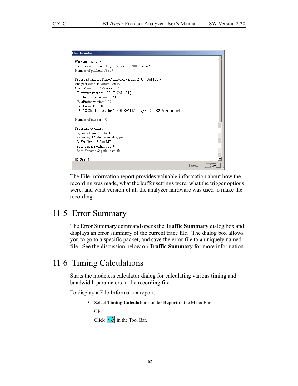 5 error summary, 6 timing calculations, Error summary timing calculations | Teledyne LeCroy BTTracer_Trainer - BTTracer Users Manual User Manual | Page 172 / 197