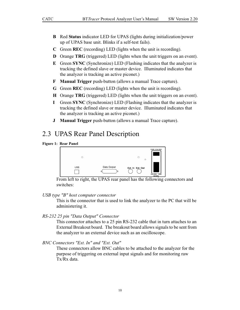 3 upas rear panel description, Upas rear panel description | Teledyne LeCroy BTTracer_Trainer - BTTracer Users Manual User Manual | Page 20 / 197