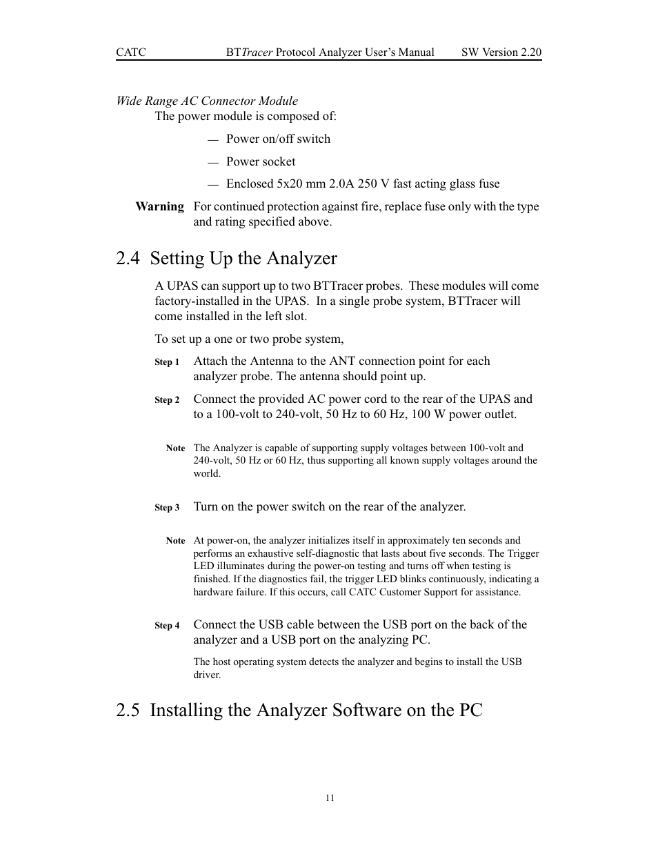 4 setting up the analyzer, 5 installing the analyzer software on the pc | Teledyne LeCroy BTTracer_Trainer - BTTracer Users Manual User Manual | Page 21 / 197