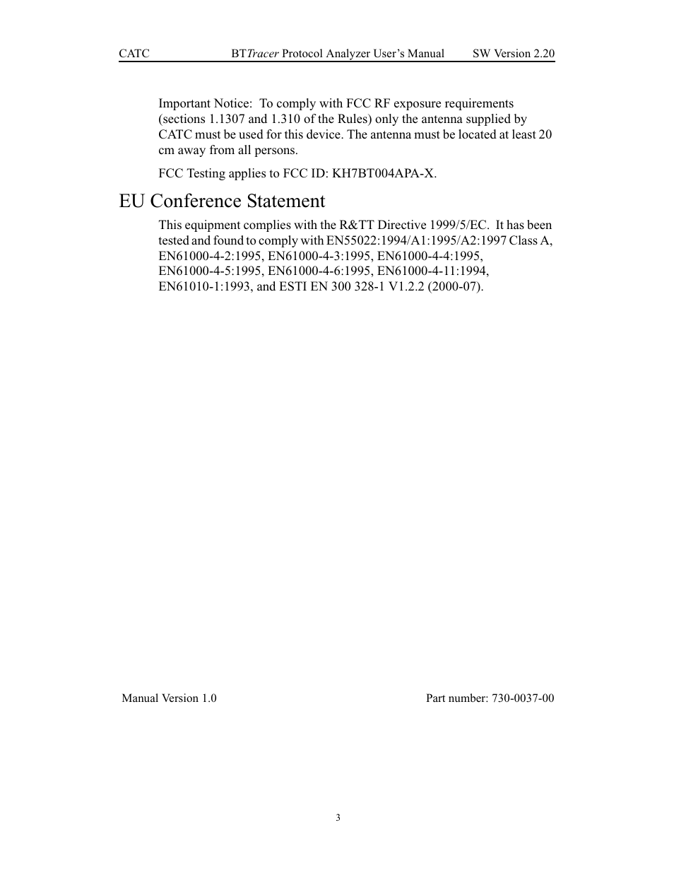 Eu conference statement | Teledyne LeCroy BTTracer_Trainer - BTTracer Users Manual User Manual | Page 3 / 197