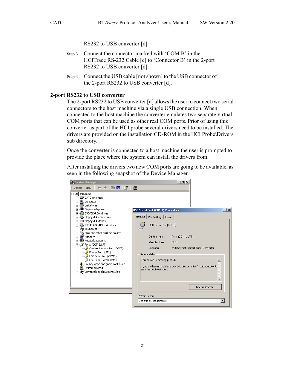 Port rs232 to usb converter | Teledyne LeCroy BTTracer_Trainer - BTTracer Users Manual User Manual | Page 31 / 197