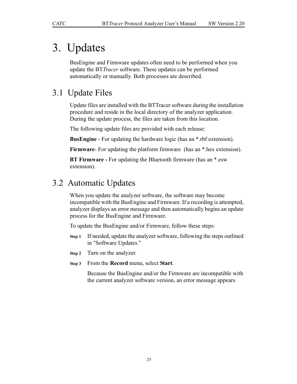 Updates, 1 update files, 2 automatic updates | Chapter 3 updates, Update files automatic updates | Teledyne LeCroy BTTracer_Trainer - BTTracer Users Manual User Manual | Page 35 / 197