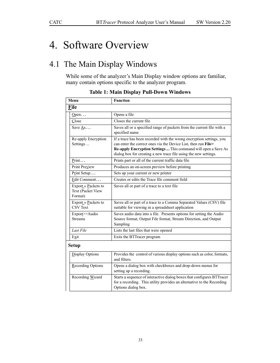 Software overview, 1 the main display windows, Chapter 4 software overview | The main display windows | Teledyne LeCroy BTTracer_Trainer - BTTracer Users Manual User Manual | Page 43 / 197