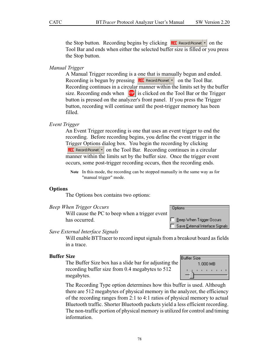 Options, Buffer size, Options buffer size | Teledyne LeCroy BTTracer_Trainer - BTTracer Users Manual User Manual | Page 88 / 197