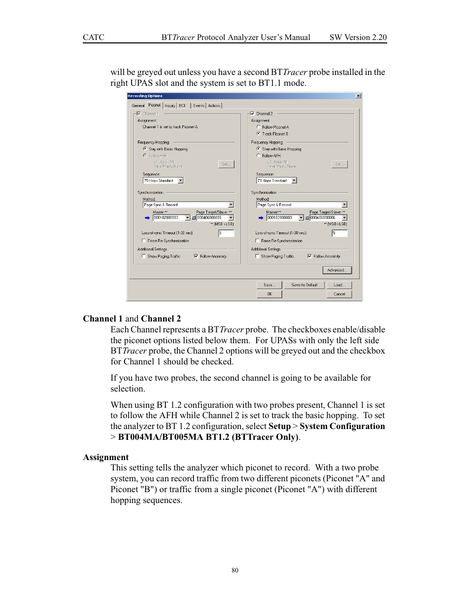 Channel 1 and channel 2, Assignment, Channel 1 and channel 2 assignment | Teledyne LeCroy BTTracer_Trainer - BTTracer Users Manual User Manual | Page 90 / 197