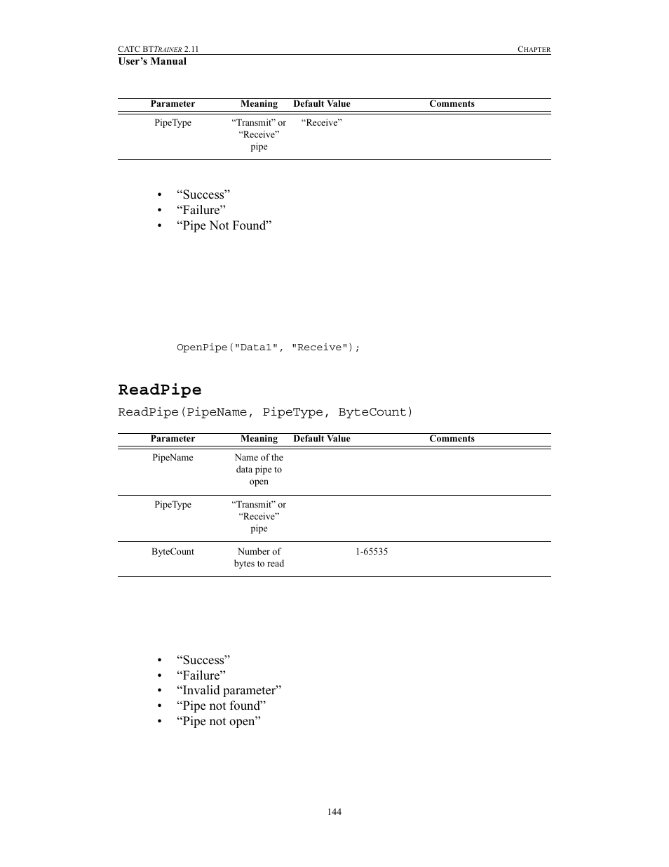 Readpipe | Teledyne LeCroy BTTracer_Trainer - BTTrainer Users Manual User Manual | Page 162 / 336