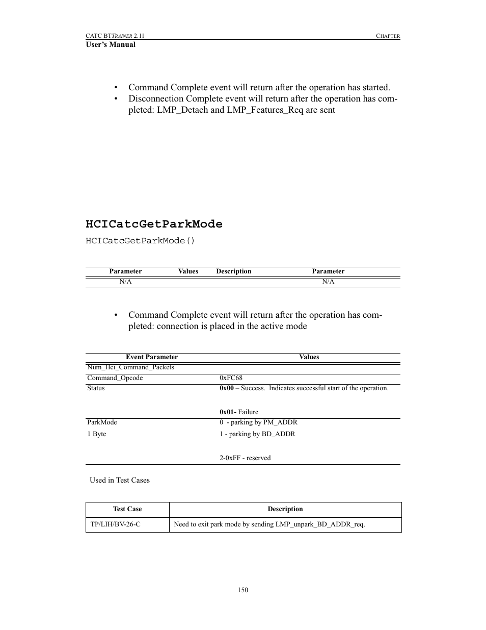 Hcicatcgetparkmode | Teledyne LeCroy BTTracer_Trainer - BTTrainer Users Manual User Manual | Page 168 / 336