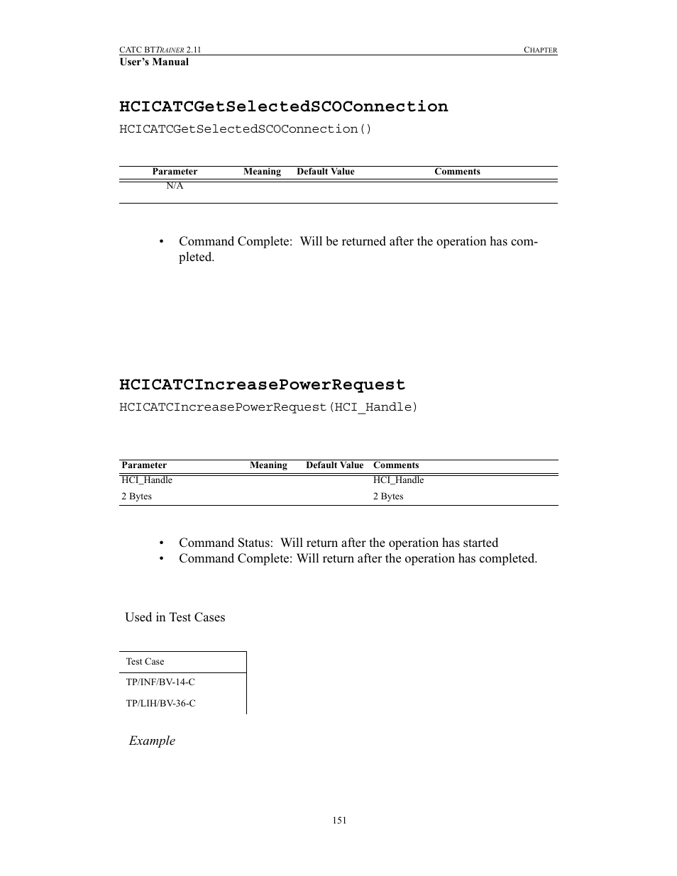 Hcicatcgetselectedscoconnection, Hcicatcincreasepowerrequest | Teledyne LeCroy BTTracer_Trainer - BTTrainer Users Manual User Manual | Page 169 / 336