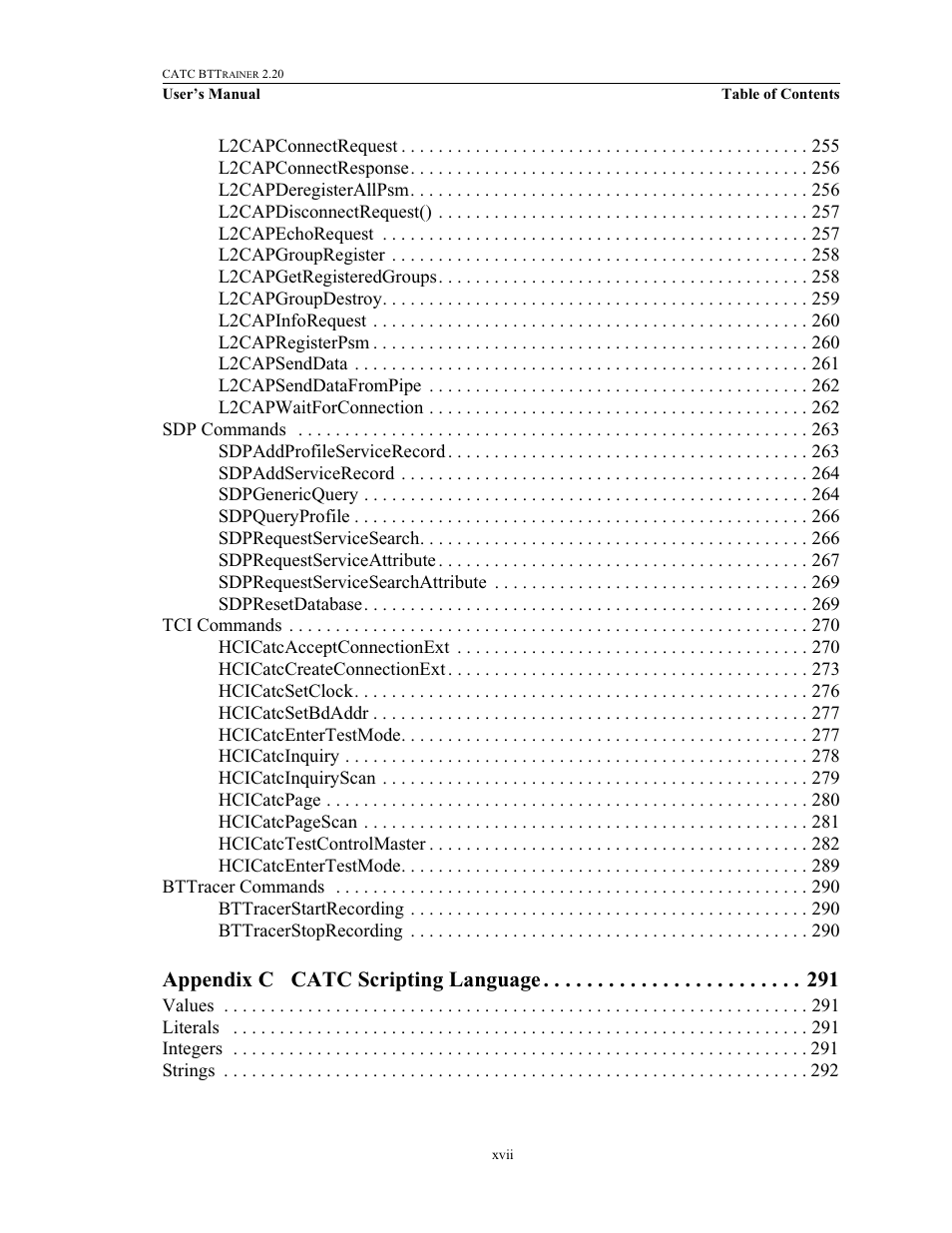 Appendix c catc scripting language | Teledyne LeCroy BTTracer_Trainer - BTTrainer Users Manual User Manual | Page 17 / 336