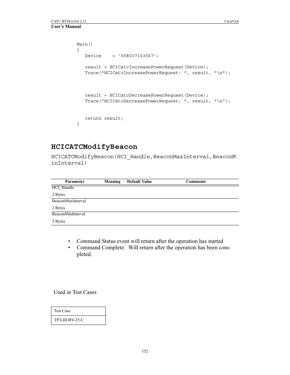 Hcicatcmodifybeacon | Teledyne LeCroy BTTracer_Trainer - BTTrainer Users Manual User Manual | Page 170 / 336