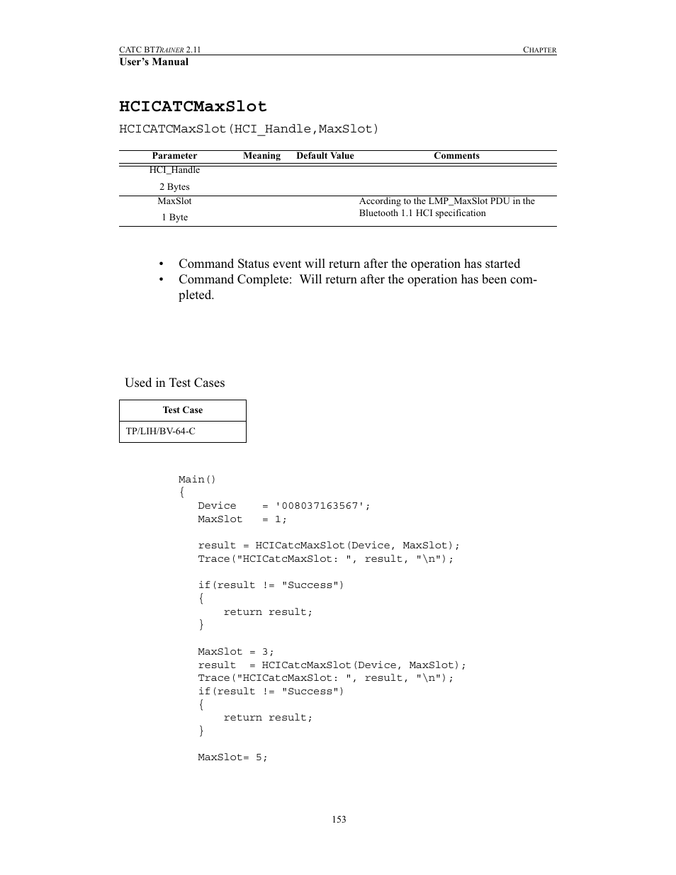 Hcicatcmaxslot | Teledyne LeCroy BTTracer_Trainer - BTTrainer Users Manual User Manual | Page 171 / 336